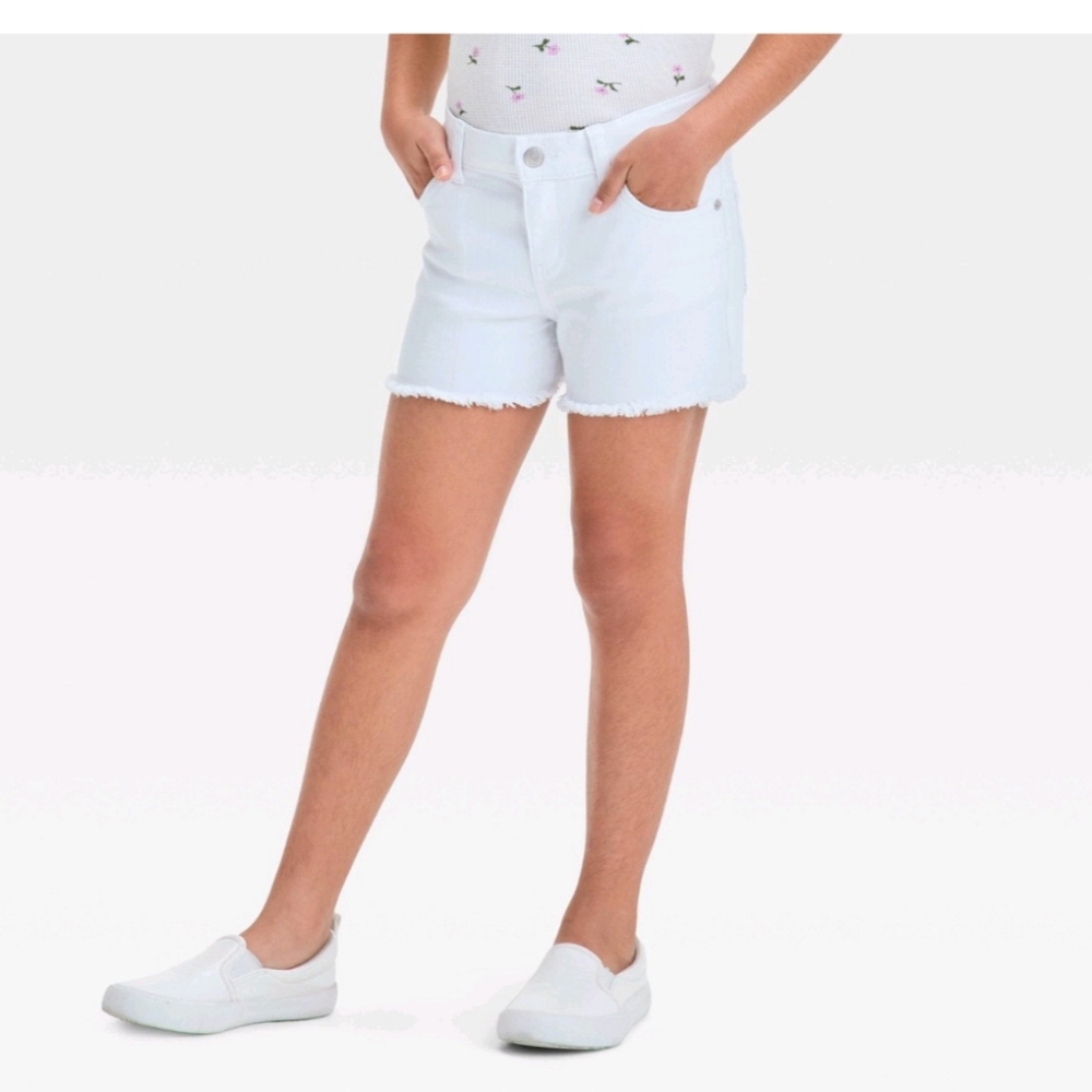 🆕️ Cat & Jack Cutoff Mid-Rise Jean Shorts White Shorts Girls' Plus LARGE PLUS